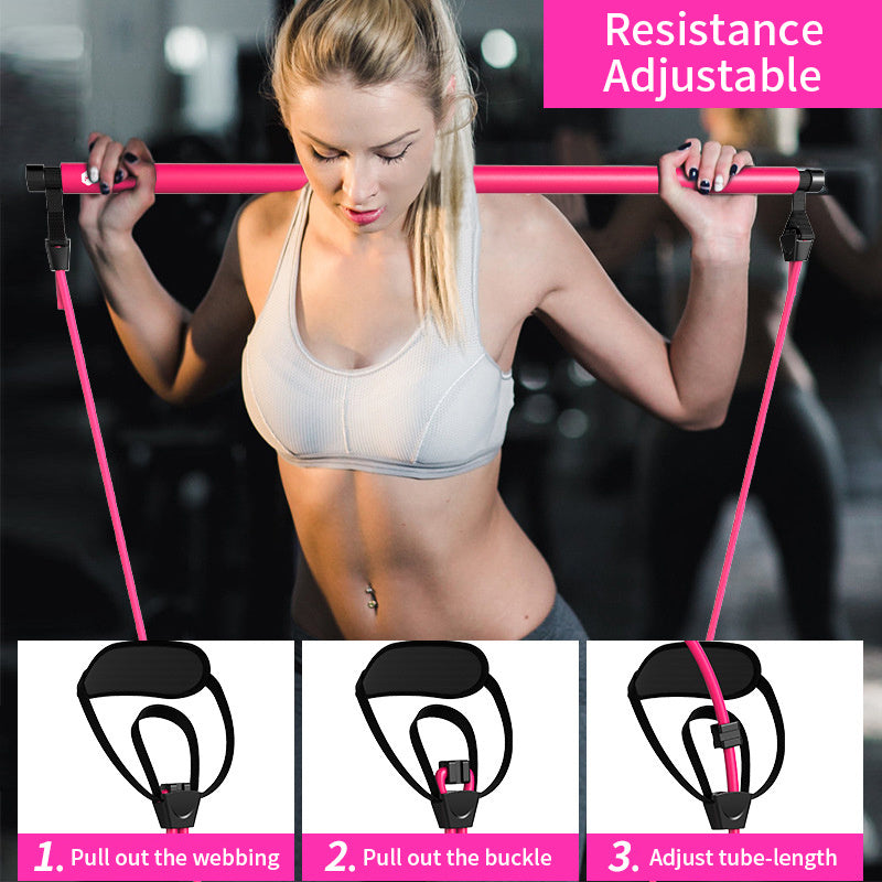 Pilates Fitness Bar With Resistance Bands - Portable Workout Equipment