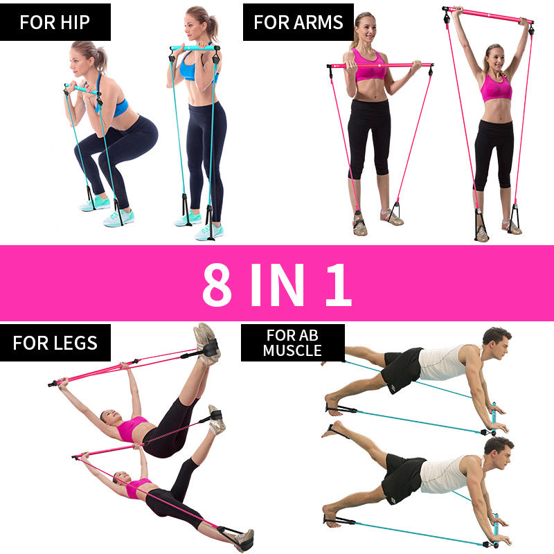 Pilates Fitness Bar With Resistance Bands - Portable Workout Equipment