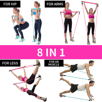Pilates Fitness Bar With Resistance Bands - Portable Workout Equipment